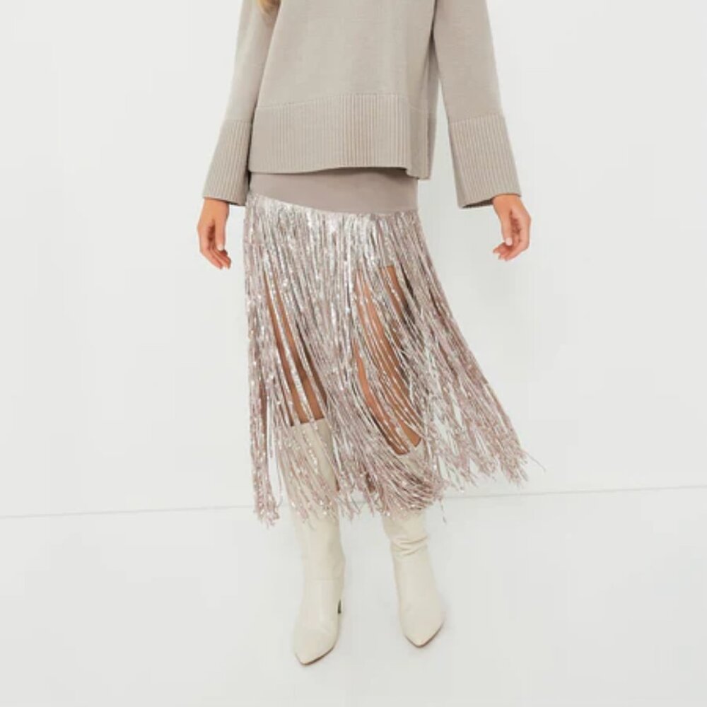 Tanya Taylor Florence Metallic Fringe Skirt